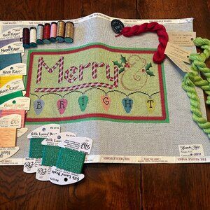 MERRY AND BRIGHT.   Needlepoint canvas by Brenda Stofft  Designs 13X9